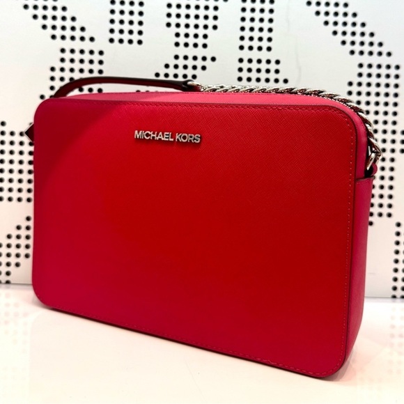 Michael Kors Jet Set Large Saffiano Leather Crossbody Bag Dark Raspberry - Picture 4 of 10